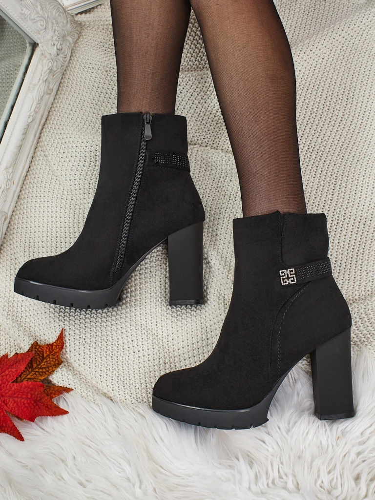 Botine de damă eco piele întoarsă cu toc gros Zavrina