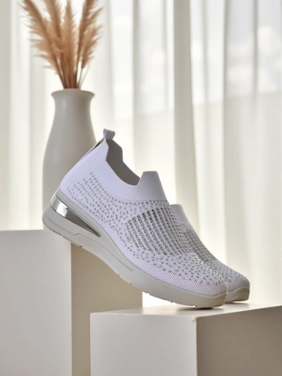 Royalfashion Pantofi sport cu talpă wedge pentru femei, slip-on, cu strasuri Qelavise