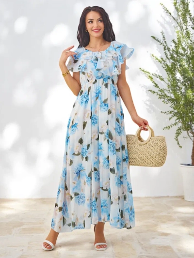 Royalfashion Rochie femei fără umeri cu mâneci scurte în diverse flori