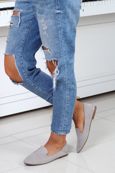 Szare, gładkie mokasyny- Obuwie