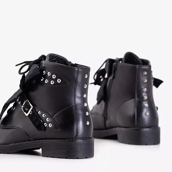 OUTLET Genti negre cu jeturi și arcuri din velur Caterina - Încălțăminte