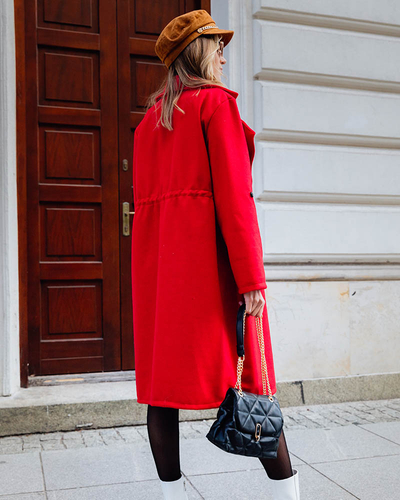 Palton lung de damă fără închizătoare, de culoare roșie - Îmbrăcăminte