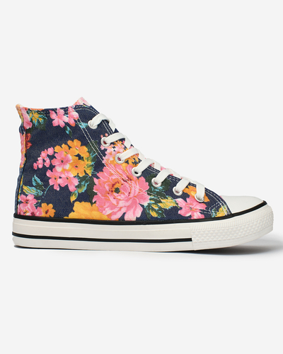 Royalfashion Adidași înalți de damă de culoare albastru marin cu imprimeu floral colorat Fahenna