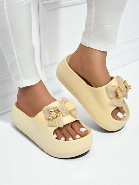 Royalfashion Șlapi de damă din cauciuc cu fundiță decorativă Alday