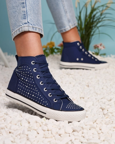 Adidași cu vârf înalt albastru marin, cu zirconii Totulu- Footwear