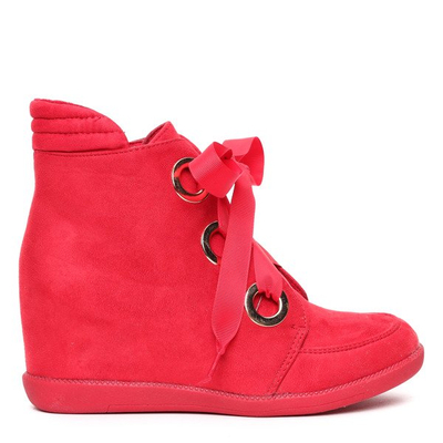 Czerwone sneakersy na krytym koturnie wiązane wstążką Andi- Obuwie