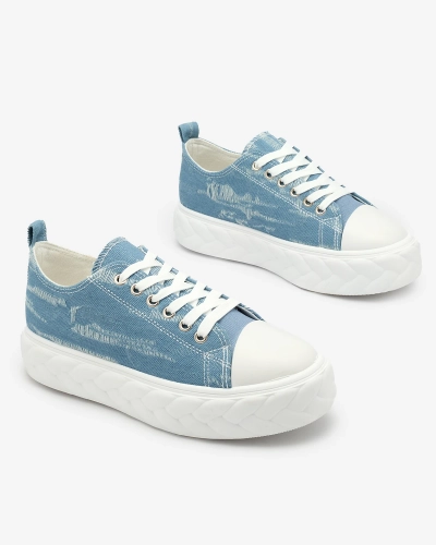 Royalfashion Adidași din denim pentru femei de culoare albastră cu frecare Nerolera