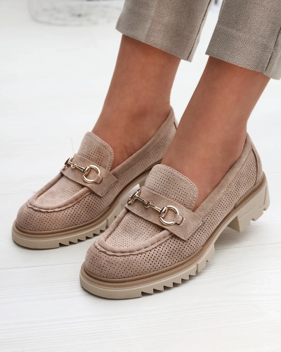 Royalfashion Mocasini de damă cu lănțișor maro deschis maro deschis cu lanț Imerila
