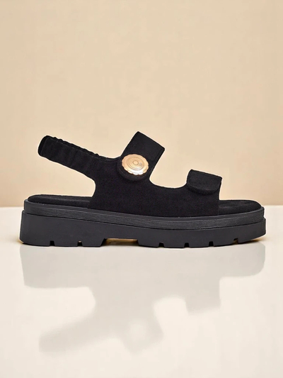 Sandale damă Royalfashion Anthea Nero – piele de căprioară neagră, platformă 5 cm