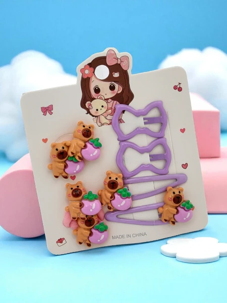 Set de agrafe de păr cu motive ursuleț și fundiță