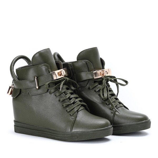 Zielone sneakersy na krytym koturnie Sinnea - Obuwie