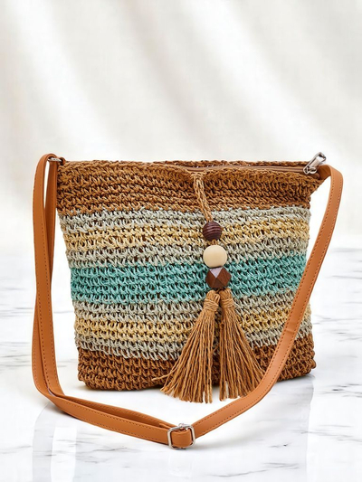 Royalfashion Geantă mică de damă din paie, cu dungi, Charm Mini