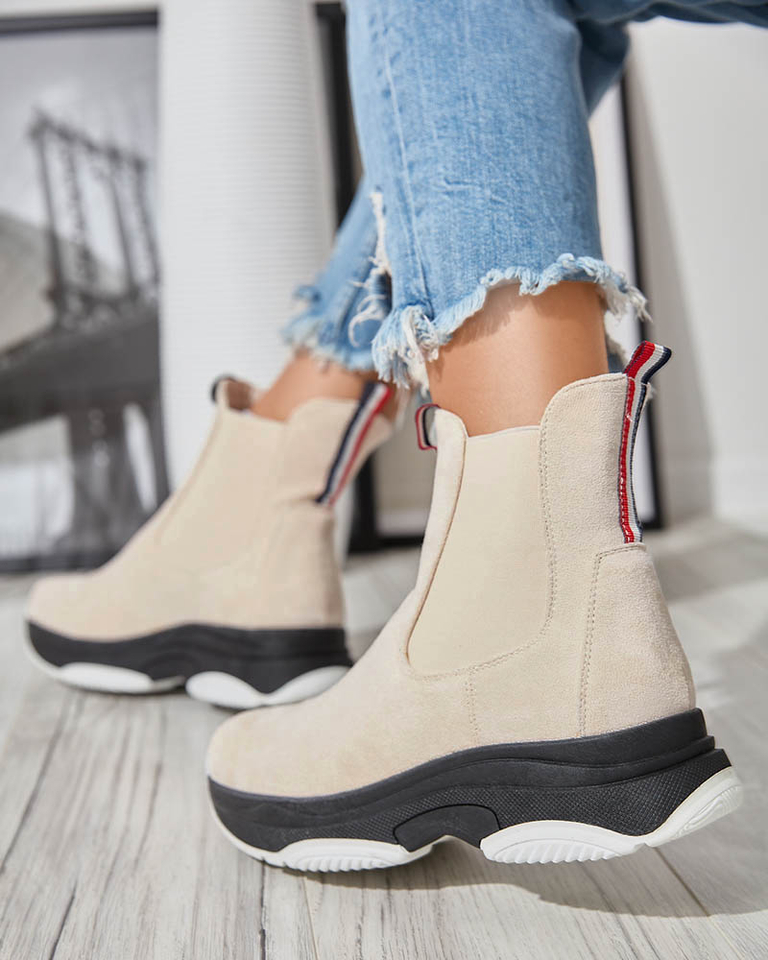 Cizme de damă din piele ecologică izolată de culoare bej Ducti- încălțăminte