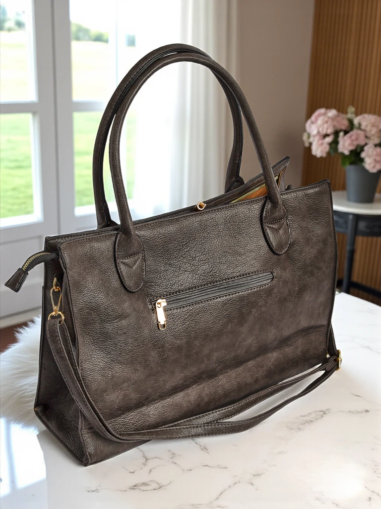 Torebka damska skórzana Etruria Classica Elegante szara 41x31x14 cm