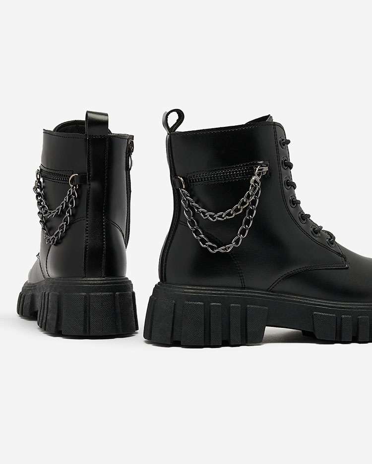 Royalfashion Cizme bagger de damă din piele ecologică de culoare neagră Stiifer