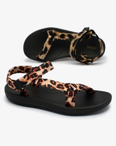 Royalfashion Sandale de damă bej cu model leopard Leonno