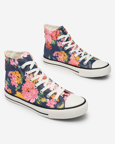 Royalfashion Adidași înalți de damă de culoare albastru marin cu imprimeu floral colorat Fahenna