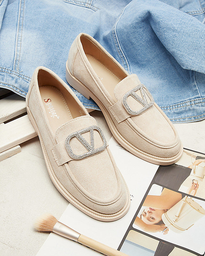 OUTLET Mocasini bej pentru femei cu ornament Fogras- Footwear
