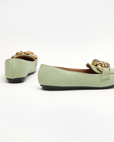 OUTLET Mocasini de dama din piele ecologica verzi cu lant Flamii - Pantofi