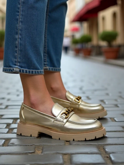 Royalfashion Mocasi pentru femei placate cu aur Goldlove