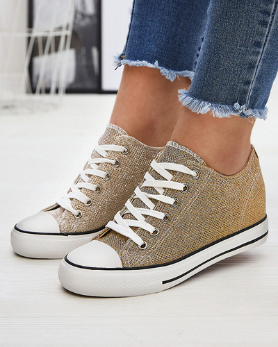 Adidași de damă aurii pe o ancoră ascunsă cu fir strălucitor Seggat- Footwear