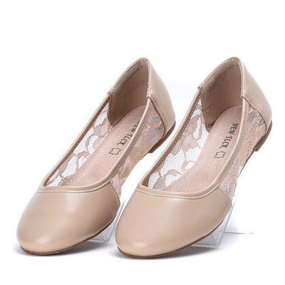 Beżowe baleriny z koronkową wstawką Everly - Obuwie