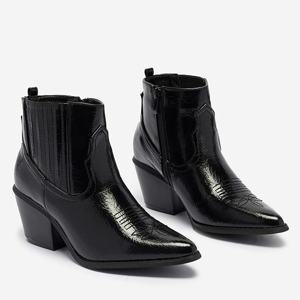 Cizme de cowboy din piele ecologică neagră pe stâlp joasă Subin - Încălțăminte