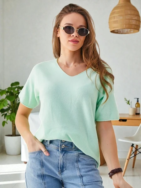 Royalfashion Pulover subțire pentru femei cu mâneci scurte