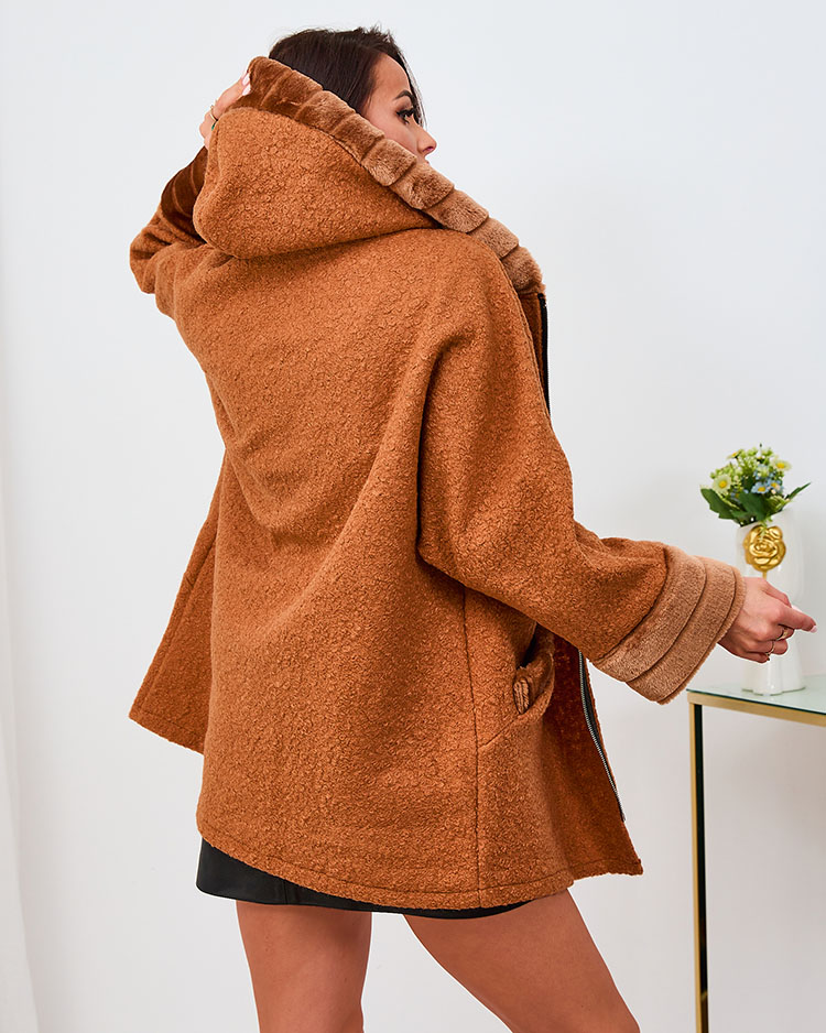 Royalfashion Palton scurt de damă Camel cu blană