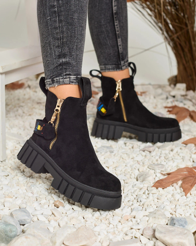 Royalfashion Cizme Poirop de damă din piele ecologică de sued negru