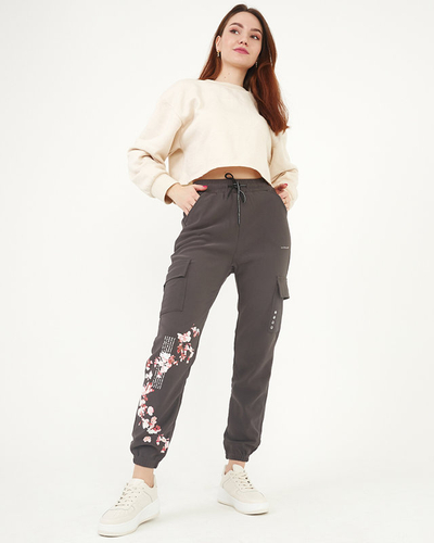 Pantaloni cargo de damă, gri - Îmbrăcăminte