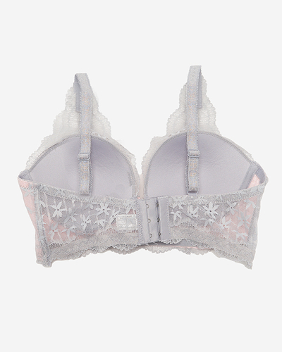 Sutien de dama roz cu dantela gri - Lenjerie intima