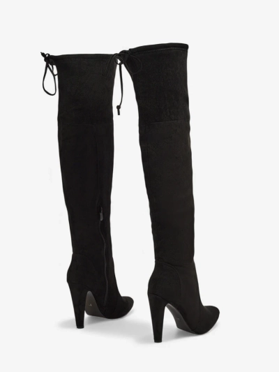 Cizme de damă peste genunchi, din piele ecologică întoarsă, cu toc subțire Eldirros