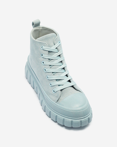 Cizme sport cu șiret pentru femei de culoare albastru deschis a'la sneakers Netara - Încălțăminte