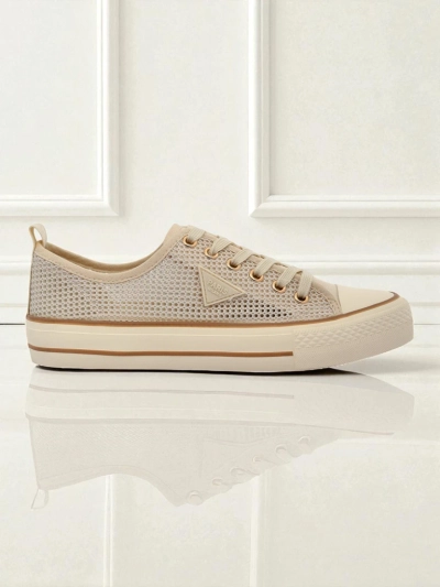 Aurelia Beige - tenîsên qumaşê yên jinan ên bi tabana daîre 3 cm