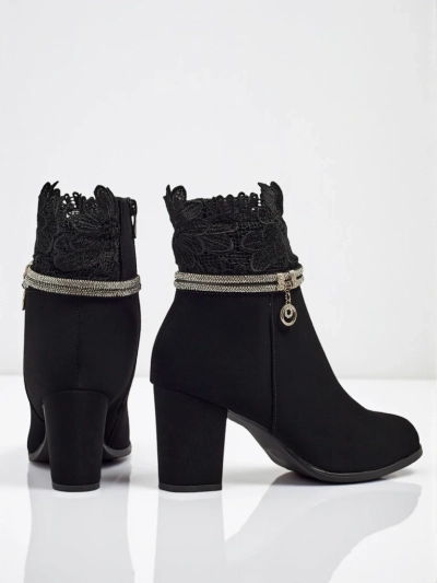 Botine damă eco piele cu toc gros și dantelă Kastrelle