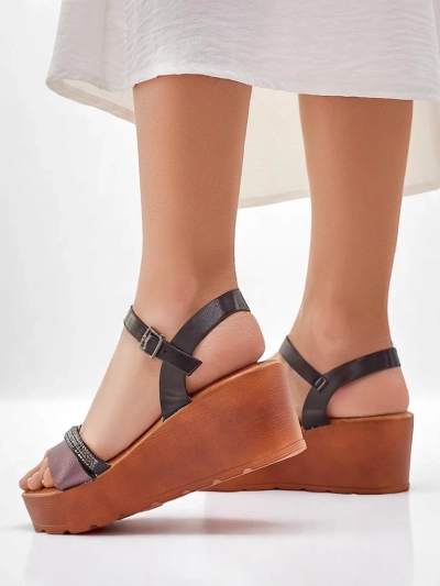 Sandale cu wedeguri Royalfashion pentru femei cu strasuri și sclipici Aurora Glow