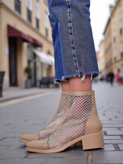 Royalfashion Botine pentru femei cu lucrături deschise pe toc mic Rowices