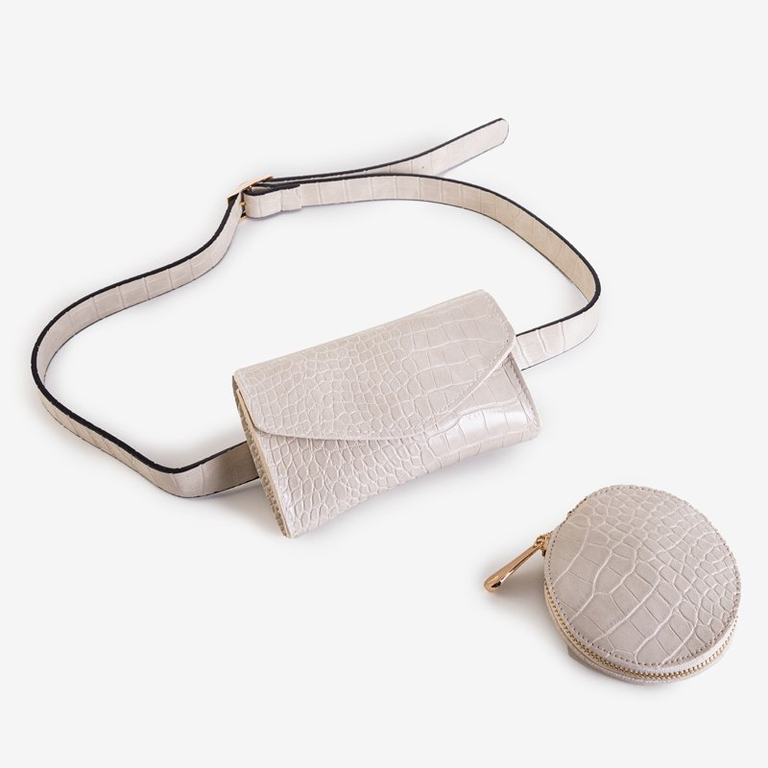 Geantă albă din talie din două piese a'la piele de șarpe - Genți de mână