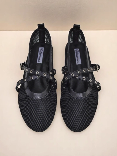 Balerini Royalfashion Arethusa Nero din plasă cu toc plat