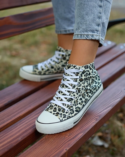 Royalfashion Adidași înalți de damă bej și maro cu model la modă Jungle Jive