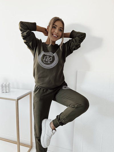 Royalfashion Set pulover pentru femei verde închis cu zirconii