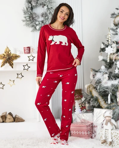 Pijamale de Crăciun din bumbac pentru femei Royalfashion cu urs polar