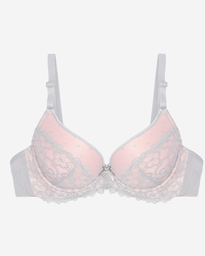Sutien pentru femei gri-roz, decorat cu dantelă - Lenjerie intimă