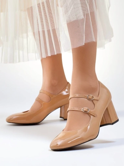 Royalfashion Pantofi cu toc din piele lăcuită pentru femei, cu curele Ovinna