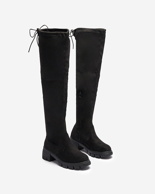 OUTLET Cizme negre de damă până la genunchi, pe post de toc Wersetfa- Footwear