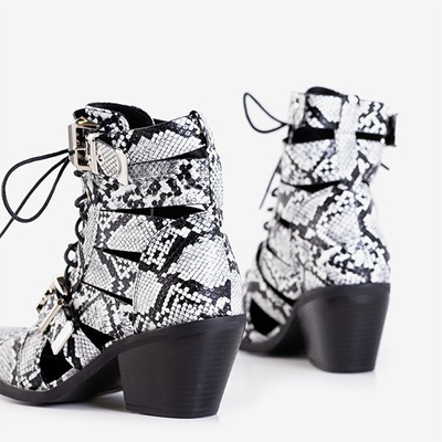 Cizme de cowboy femei albe și negre cu catarame Ciarran - Încălțăminte