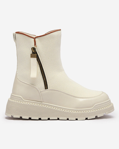 Cizme cu toc plat de damă crem Mefina- Footwear
