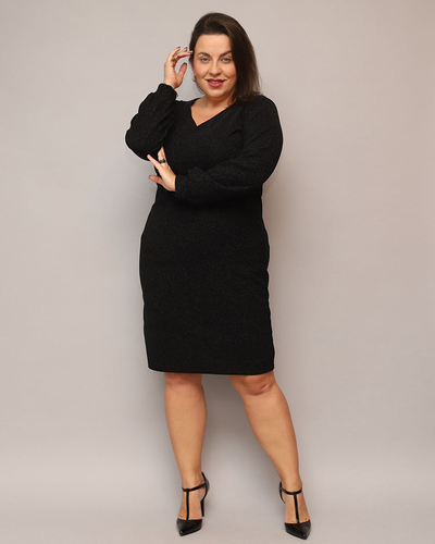 Royalfashion Rochie de damă strălucitoare înainte de genunchi în negru PLUS SIZE