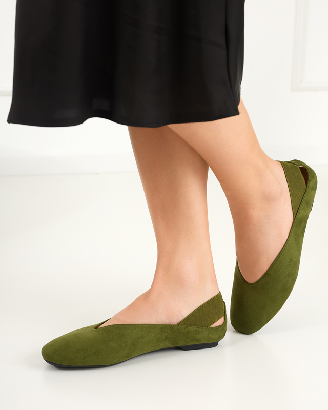 Balerini de damă verzi cu vârful pătrat Lojara - Încălțăminte